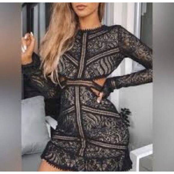 NWT For Love and Lemons Emerie Size M Black Lace Cut Out Mini Dress Open Back - Picture 10 of 16